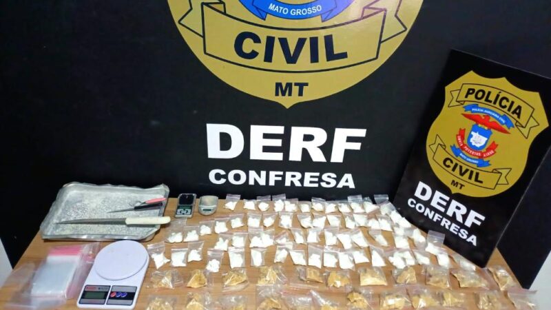 Polícia Civil apreende mais de 100 porções de crack e cocaína em distribuidora de drogas em Confresa